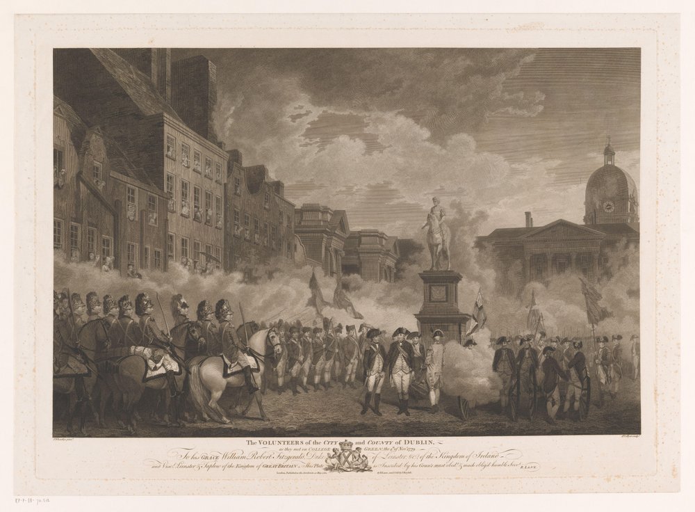 Ontmoeting van soldaten op College Green te Dublin
The Volunteers of the City and County of Dublin (título sobre o objecto) de Joseph Collyer
