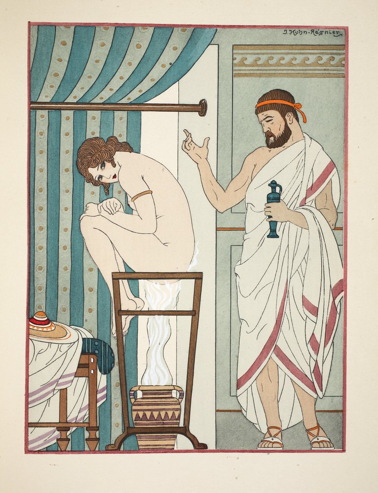 Terapia de fumigação, ilustração de «As Obras de Hipócrates», 1934 de Joseph Kuhn-Regnier