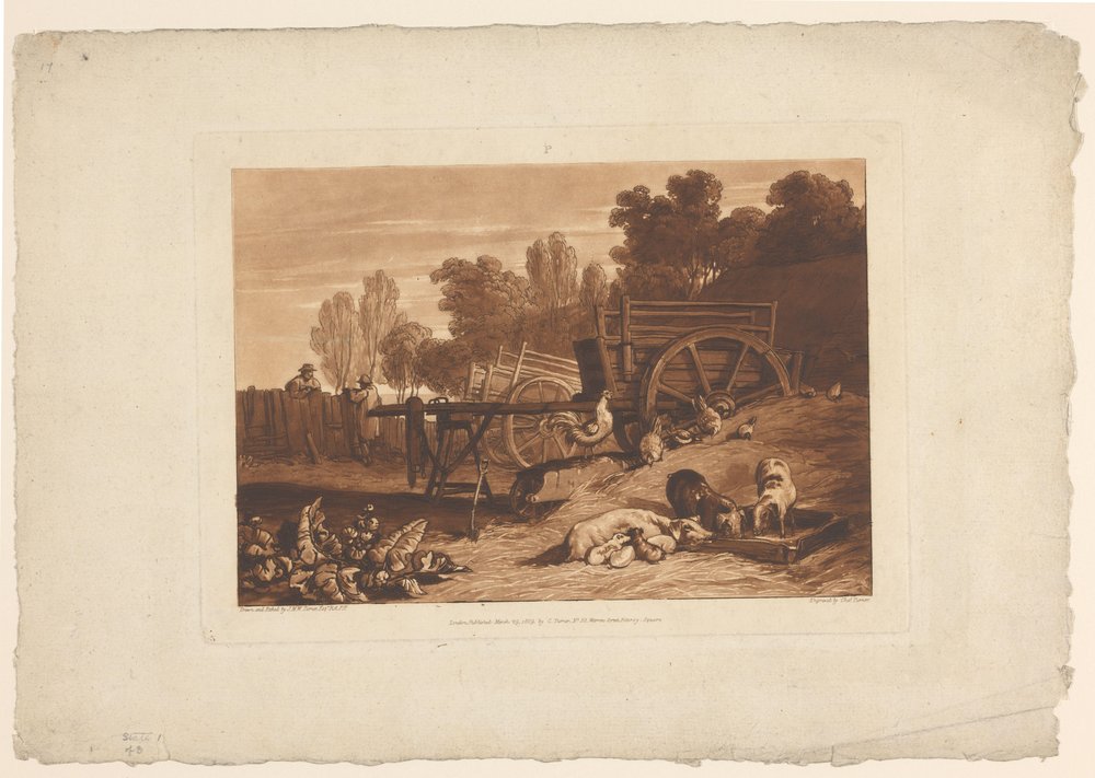 Quinta com galo, galinhas e porcos. Estudos de paisagens (título da série). Liber Studiorum (título da série) de Joseph Mallord William Turner