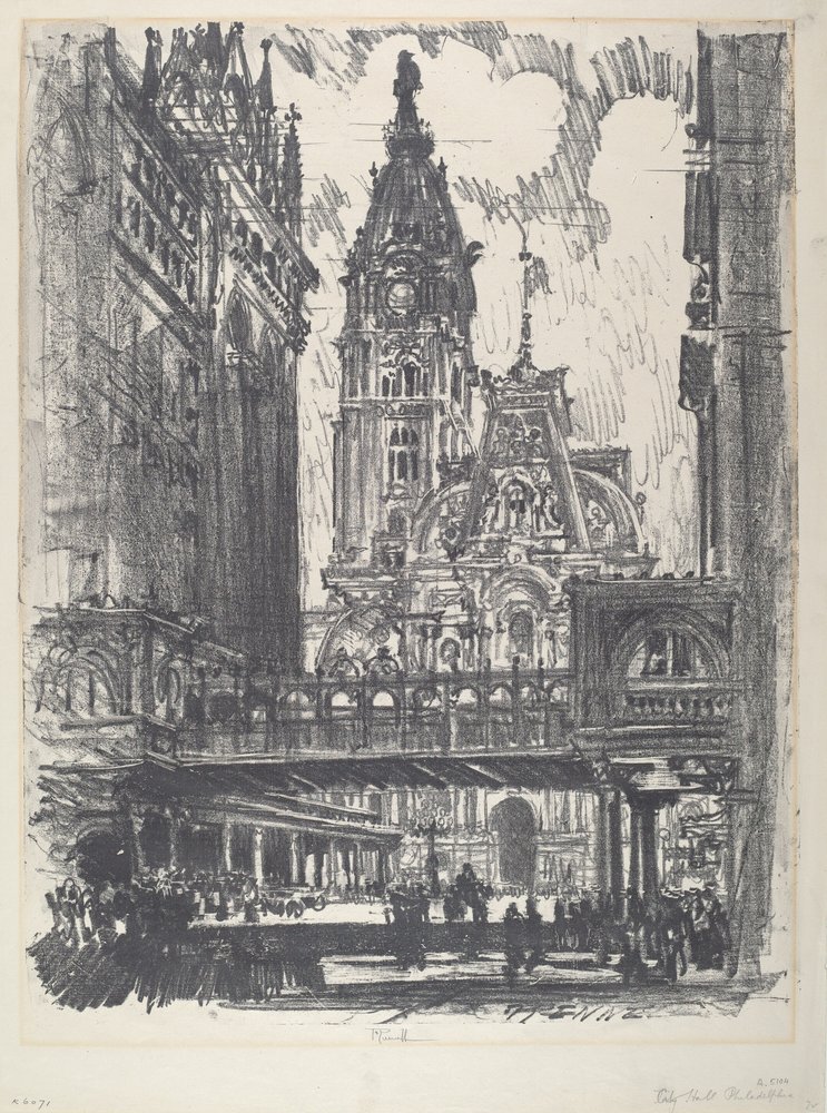 A câmara municipal e a ponte sobre a Market Street de Joseph Pennell