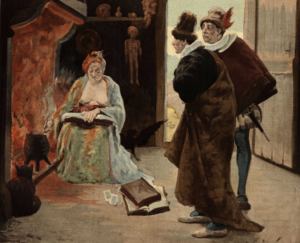 Panurge e Epistemon na antiga Sibila de Panzoust. Pantagruel. Ilustração de Jules Garnier. Em "Rabelais et l