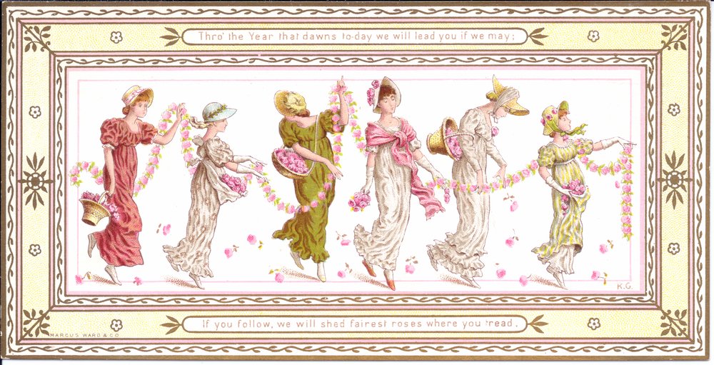 Um cartão vitoriano de uma criança com um lenço amarelo em volta do pescoço, c.1880 de Kate Greenaway