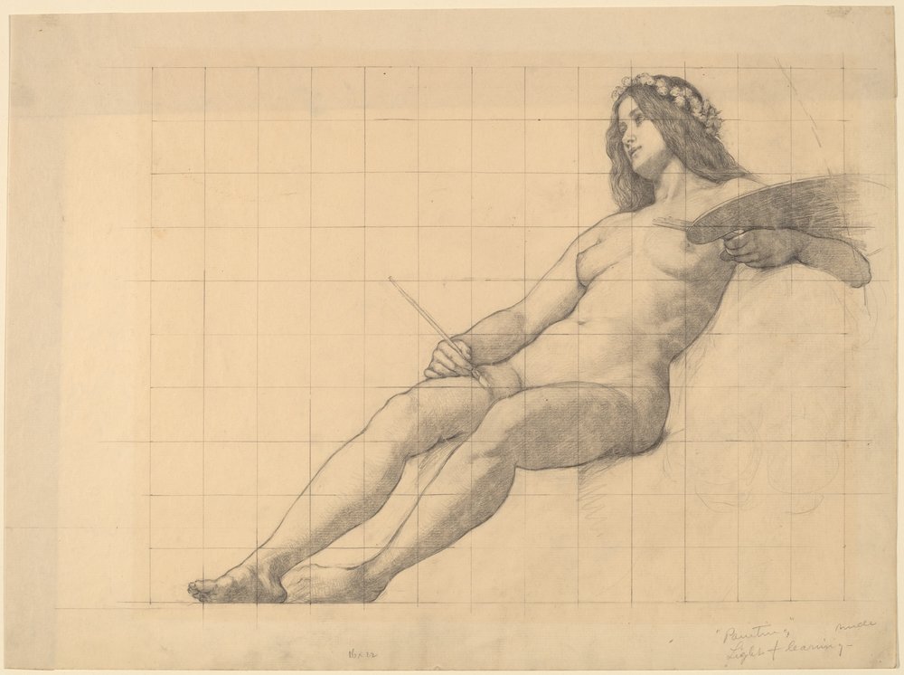 Estudo nu feminino reclinado para "Pintura" de Kenyon Cox