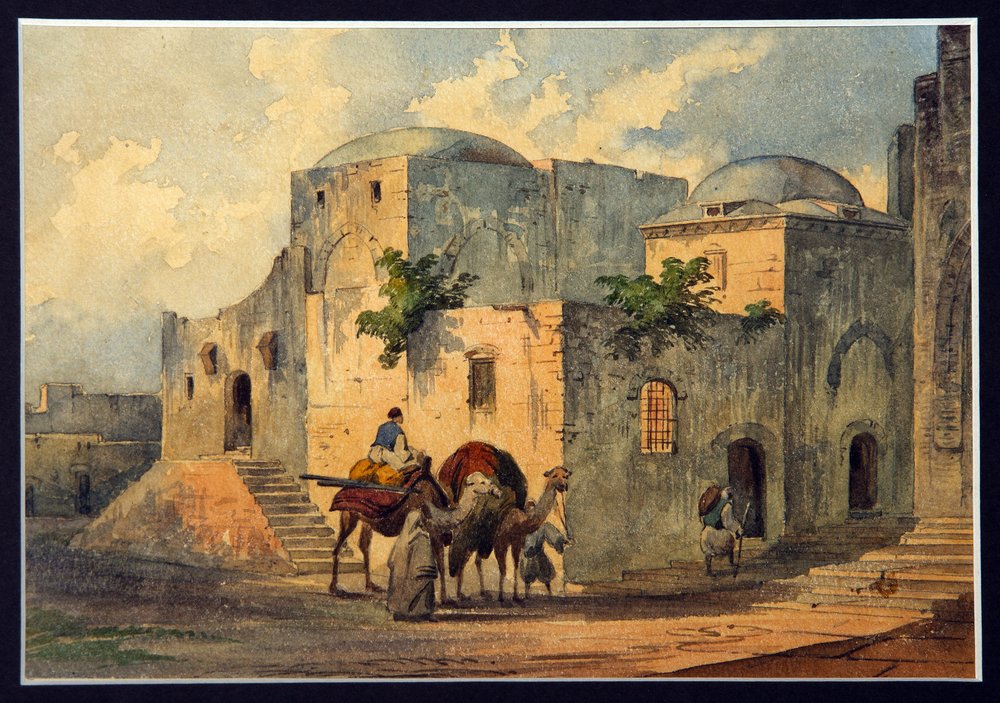Via Dolorosa (Via do Sofrimento, Via Sacra) e Casa de Pôncio Pilatos (10 aC-c. 39 dC) em Jerusalém. (Caminho das Dores e Casa de Pôncio Pilatos). Lugares mencionados na Bíblia, peregrinação para cristãos, a Via Dolorosa é o ch de Konstantin Karlovich Gerz