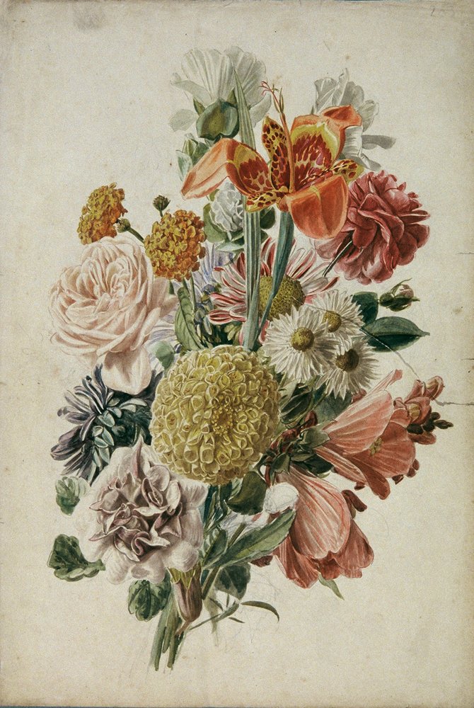 Bouquet com calêndulas e lírios de Leopold von Stoll