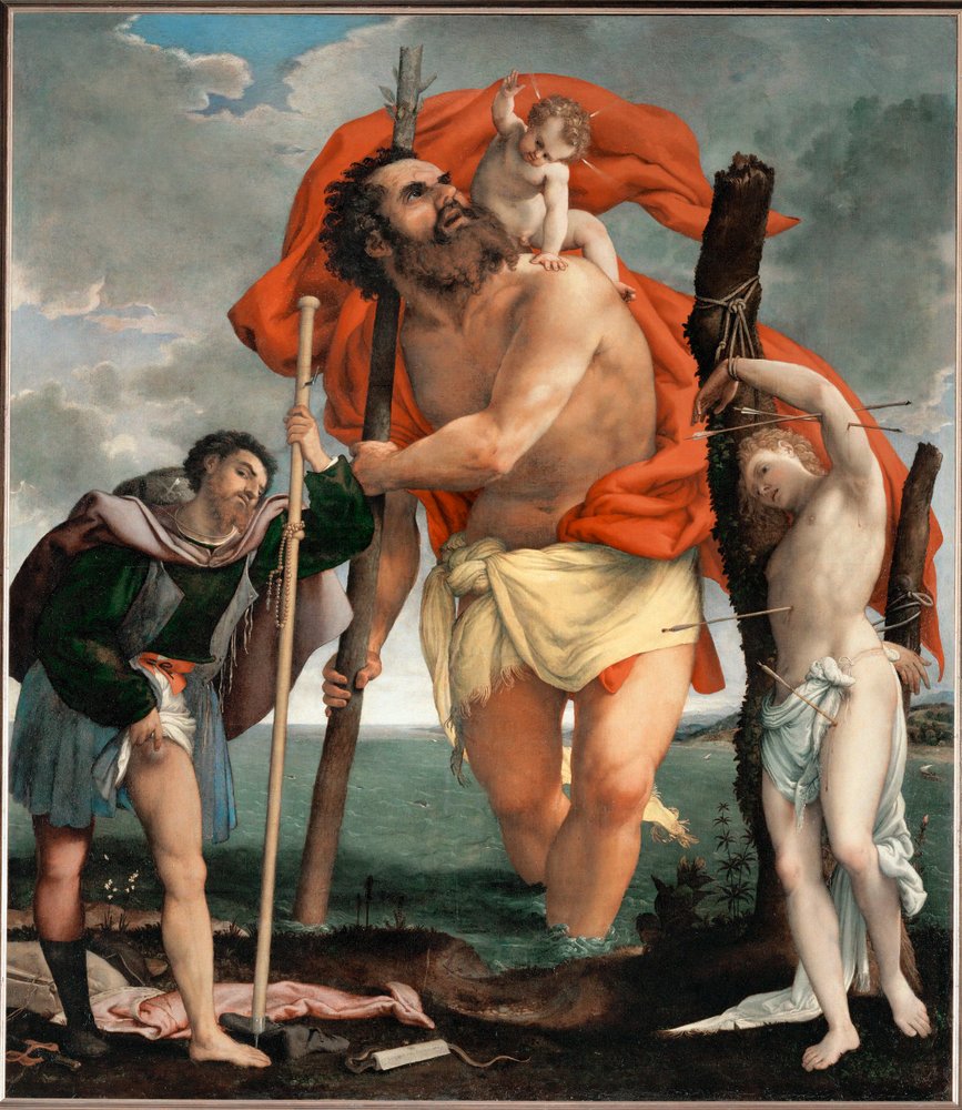 São Cristóvão entre os santos Rochus e São Sebastião (pintura) de Lorenzo Lotto