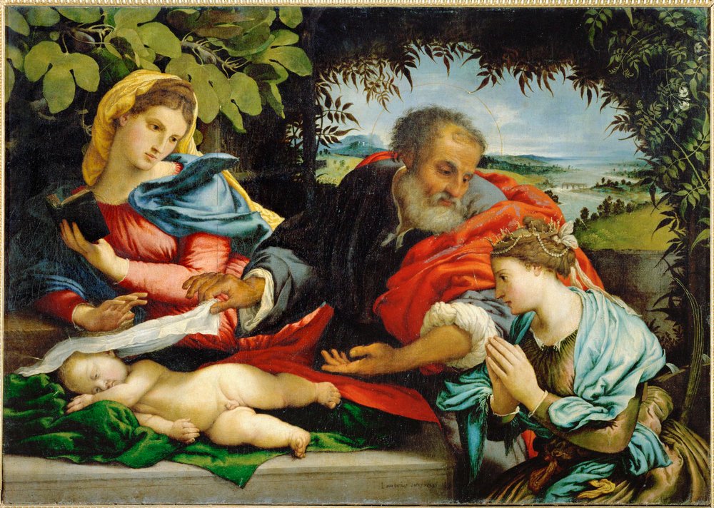 A Sagrada Família com Santa Catarina de Alexandria (pintura sobre tela) de Lorenzo Lotto