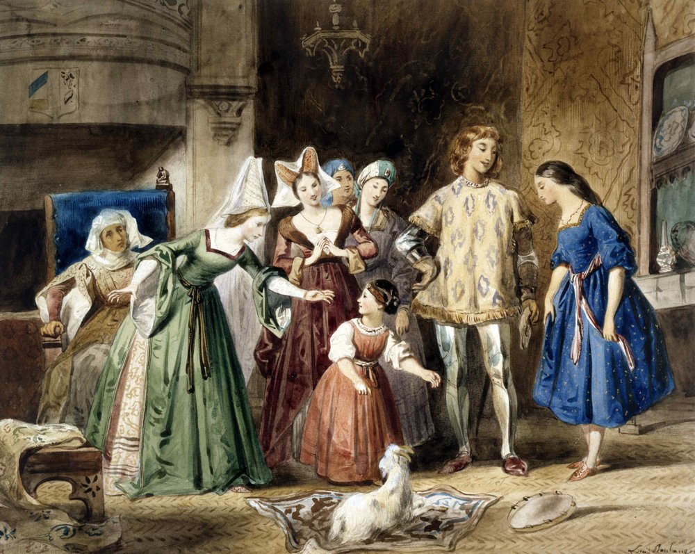 Esmeralda na Madame de Gondelaurier. O Corcunda de Notre-Dame de Victor Hugo, 1831. de Louis Candide Boulanger