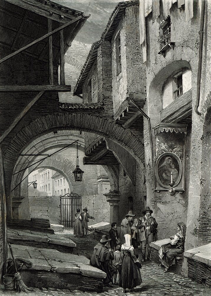 O gueto, Roma, gravado por SV Hunt, Cassell und Company, 1847 de Louis Haghe