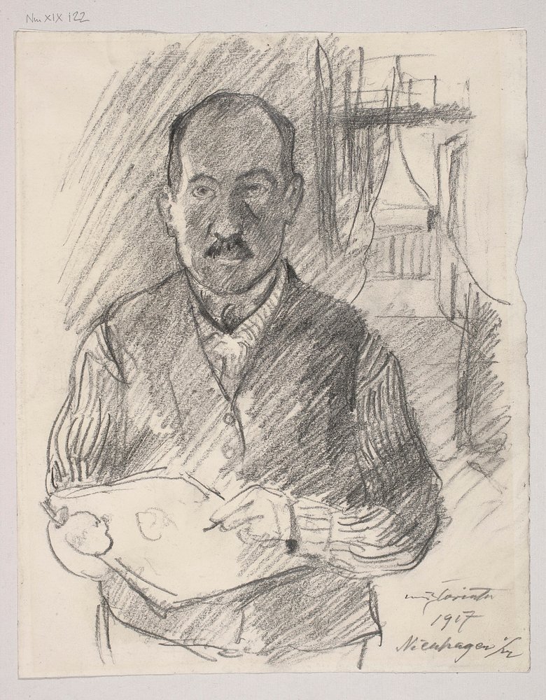 Autorretrato; verso: esboço de paisagem de Lovis Corinth