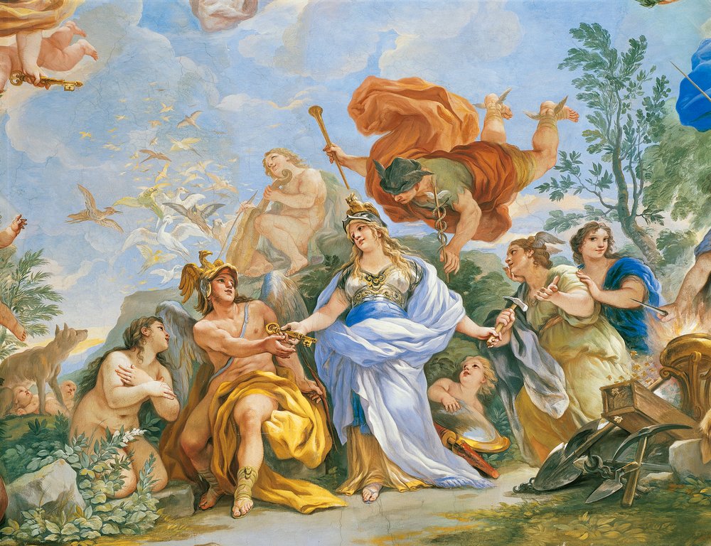 Fresco com a apoteose da família Médici, de Luca Giordano (1634-1705), pormenor de Luca Giordano