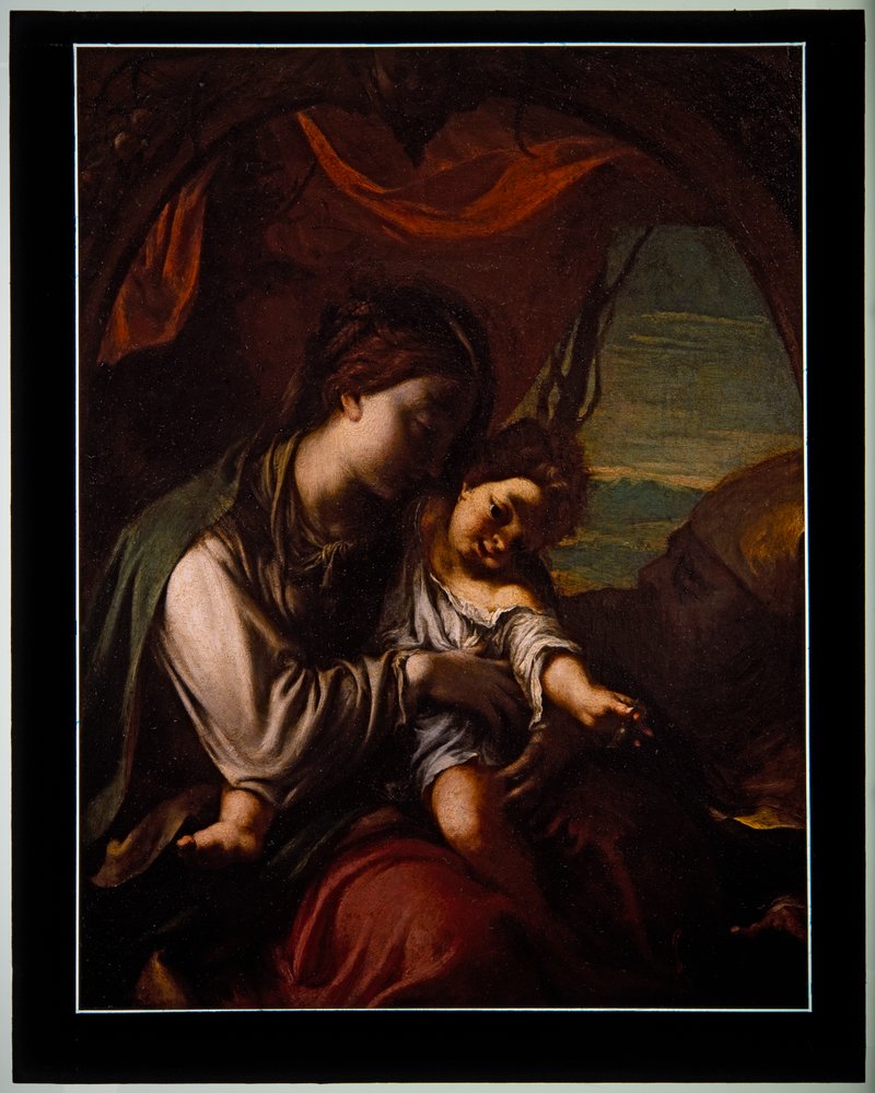 A Madona e o Menino com Santo António Abbott (painel) de Ludovico Carracci