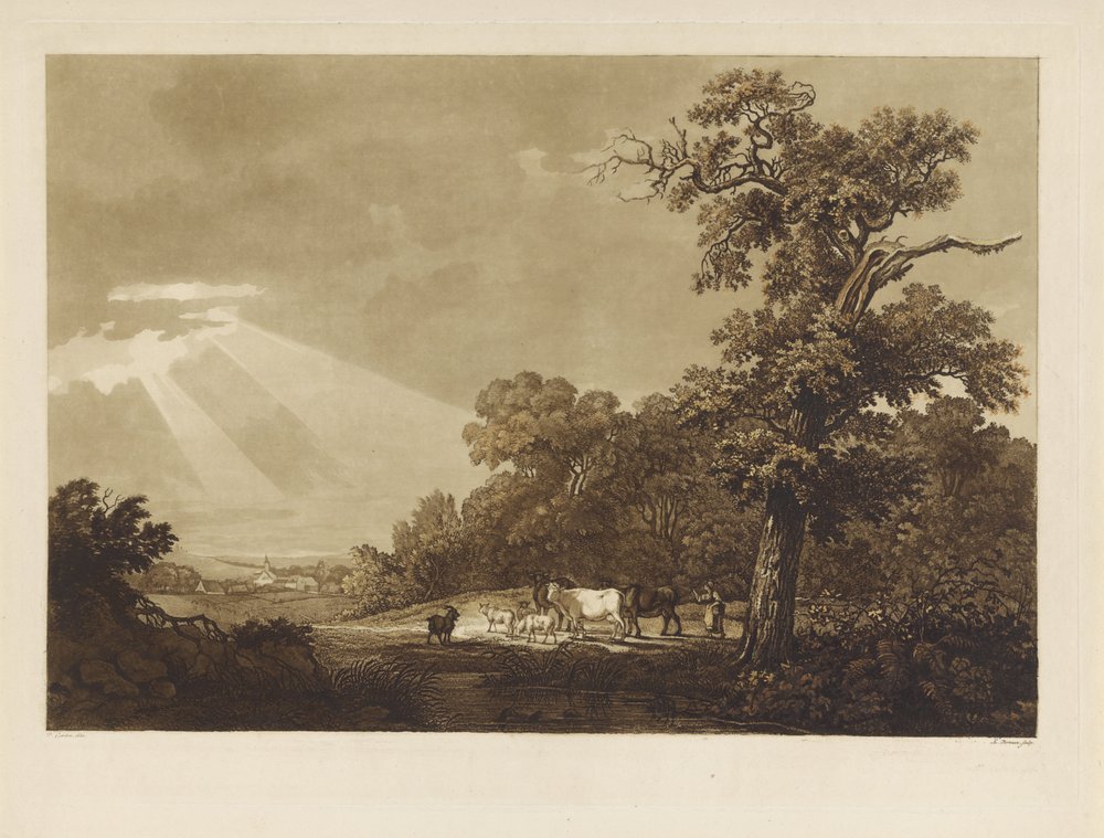 Paisagem montanhosa com uma manada de animais de Ludwig Gottlieb Portman