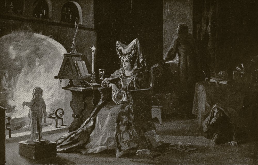 A duquesa de Gloucester pratica feitiçaria, ilustração de "Hutchinson