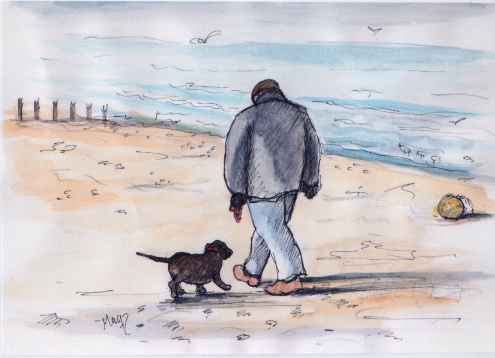 Passear o cão - 05 (caneta e aguarela) de Margaret Loxton