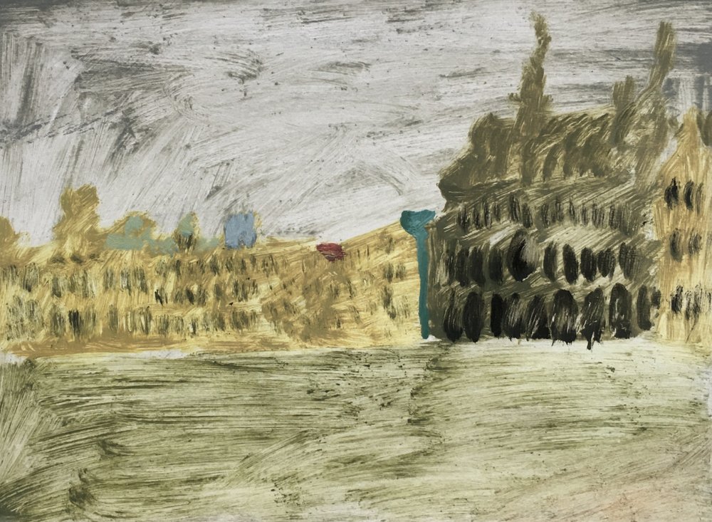 Paisagem amarela dourada de Bruxelas, 2019 (óleo sobre papel) de Maria Magenta