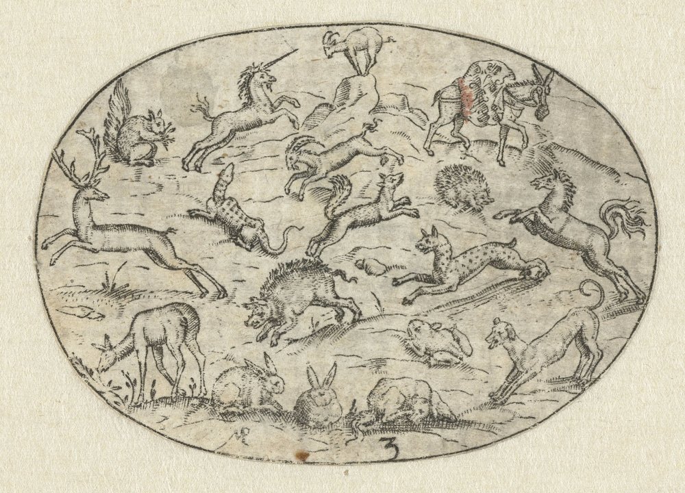 Oval com dezoito animais
Nev Thier Bvechlein (título da série) de Martin Pleginck