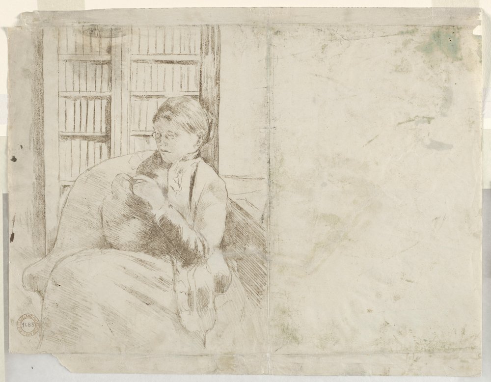 Tricô na Biblioteca verso, c. 1881 de Mary Cassatt