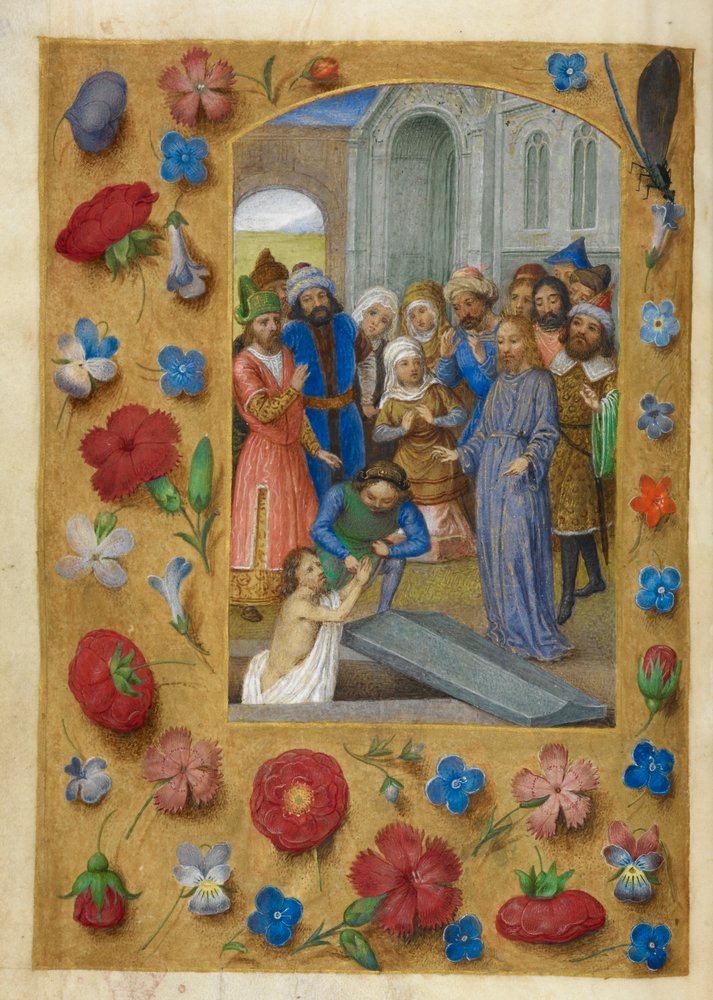 Cristo e a Ascensão de Lázaro. de Master of the Dresden Prayer Books