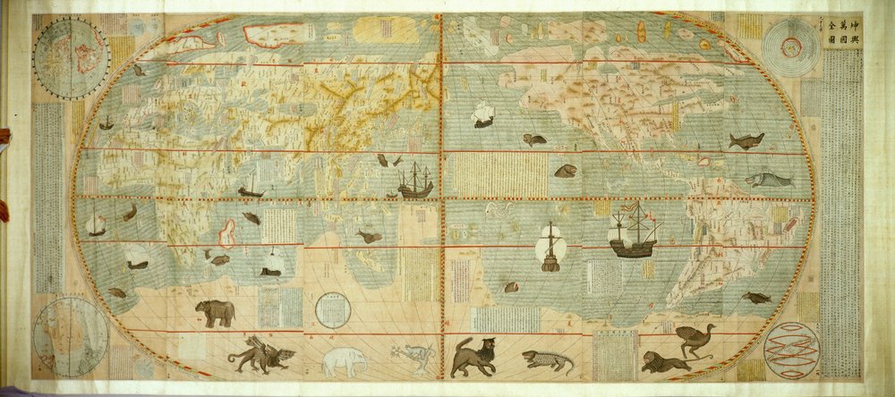 Kunyu Wanguo Quantu, mapa dos inúmeros países do mundo, 1602 de Matteo Ricci
