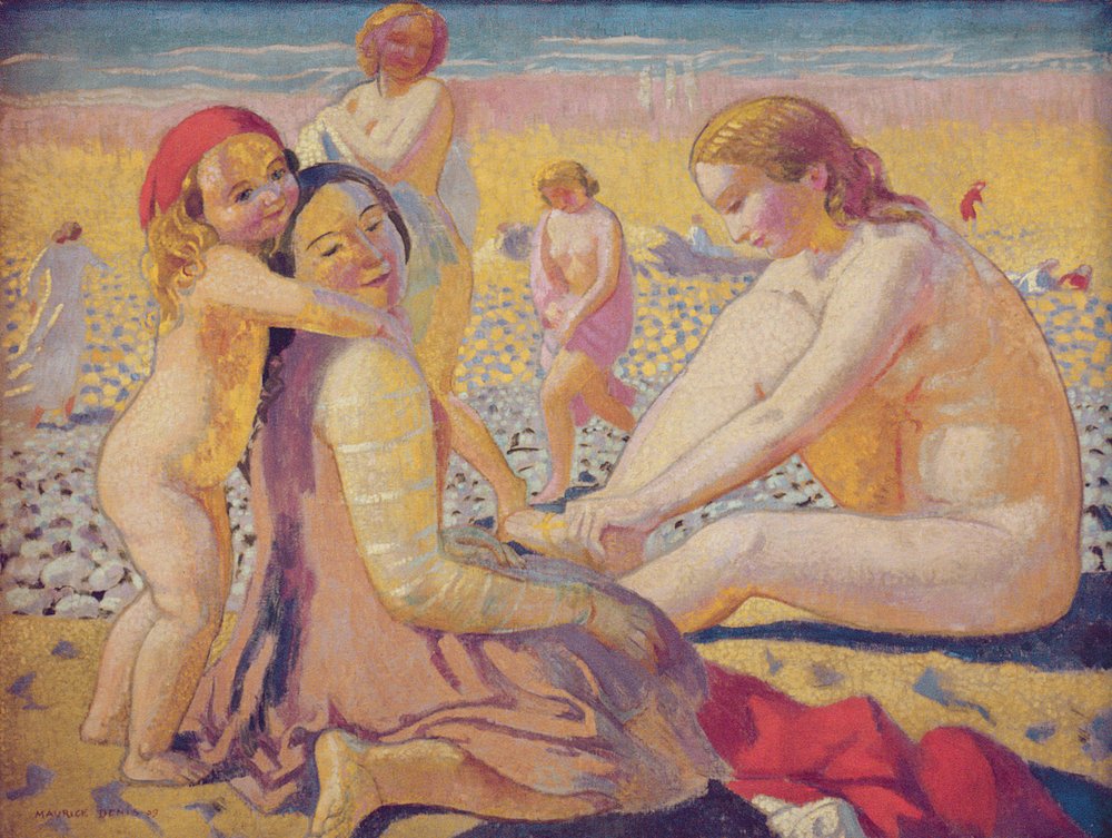 Na praia com um chapéu vermelho de Maurice Denis