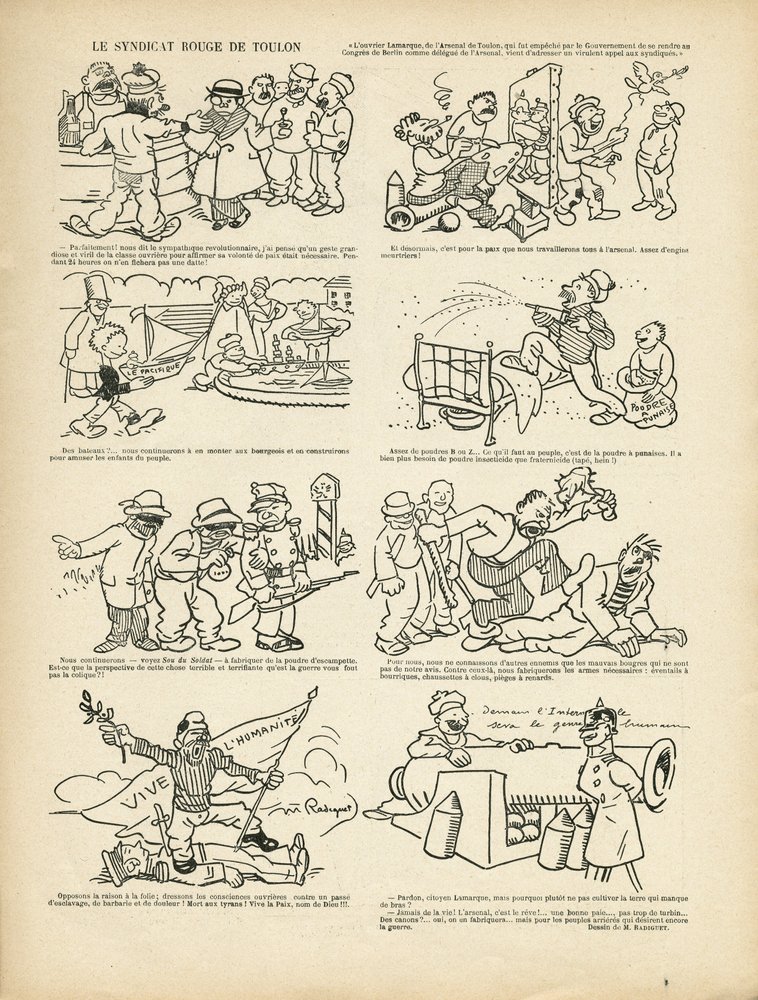 Ilustração de Maurice Radiguet (1866-1941) em Le Rire, 21/12/12 - Le syndicrouge de Toulon - Syndicalisme, Toulon de Maurice Radiguet