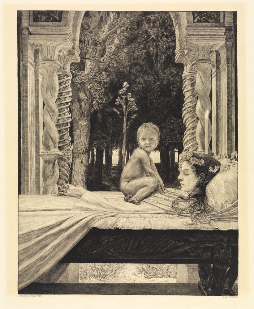 Mãe e Filho (Mãe Morta) (Sobre a Morte, Segunda Parte, Opus XI, folha 9) de Max Klinger