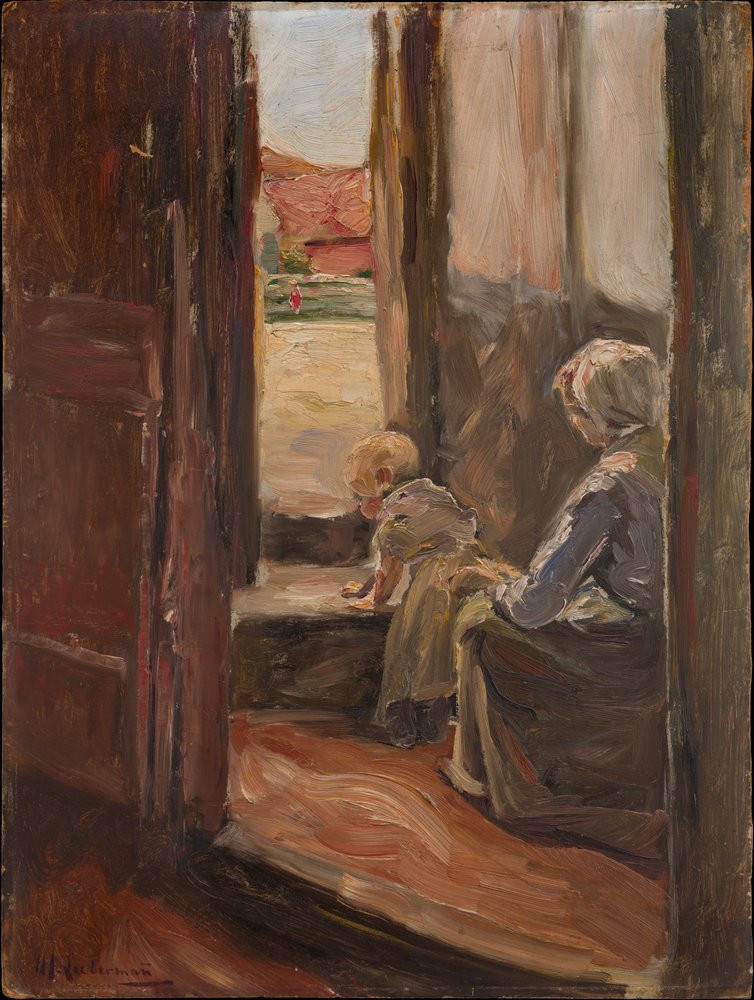 O primeiro passo (Mãe e filho, pequeno esboço) de Max Liebermann