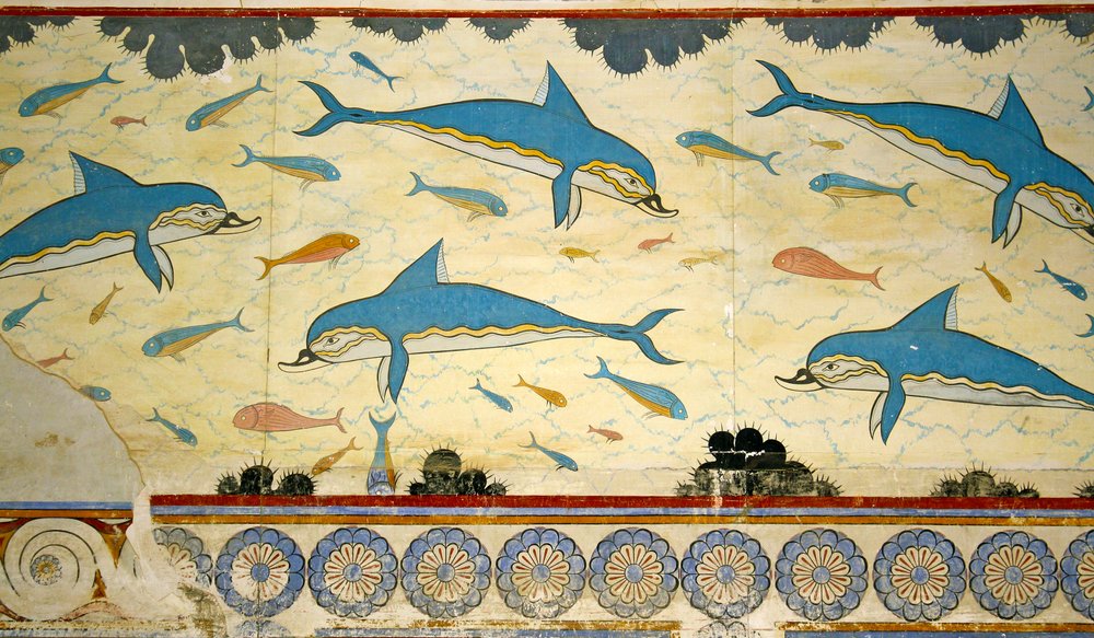 O fresco do golfinho no banheiro da rainha, Knossos, Crete 1550-1450 BC de Minoan