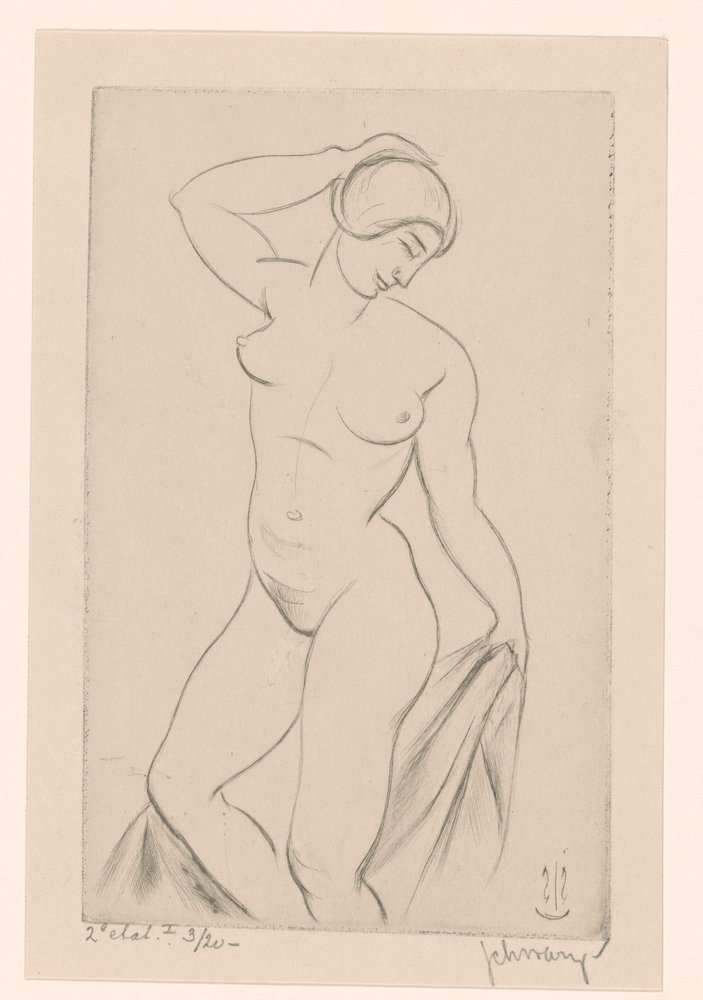 Mulher nua com a mão na cabeça de Mommie Schwarz (signed by artist)