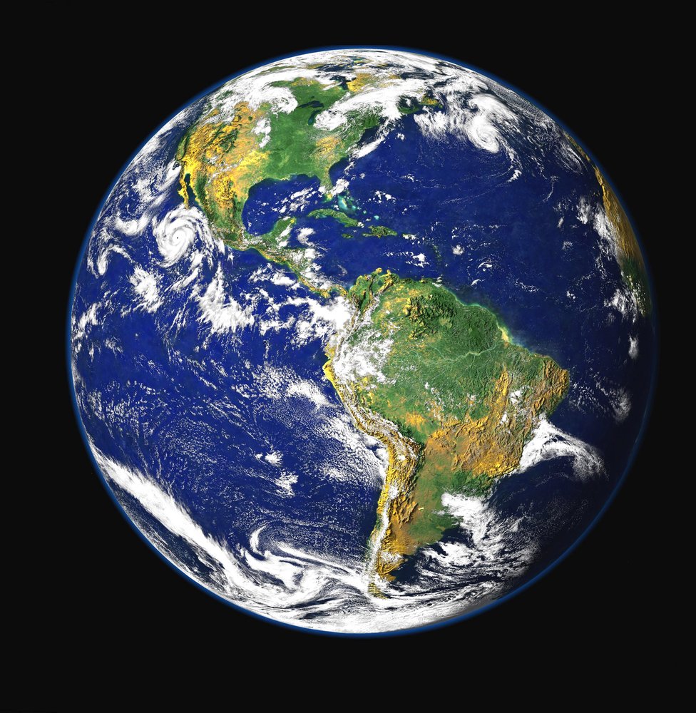 Vista de satélite das Américas do Norte, Central e do Sul, entre os oceanos Pacífico e Atlântico. Crédito: NASA. Oceanografia da geologia da terra da ciência de National Aeronautics and Space Administration National Aeronautics and Space Administration