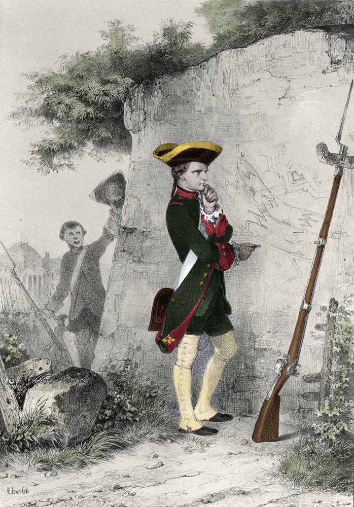 Napoleão I Bonaparte (1769 - 1821), na escola militar de Brienne, em 1783. Gravura de Charlet do século XIX. de Nicolas Toussaint Charlet