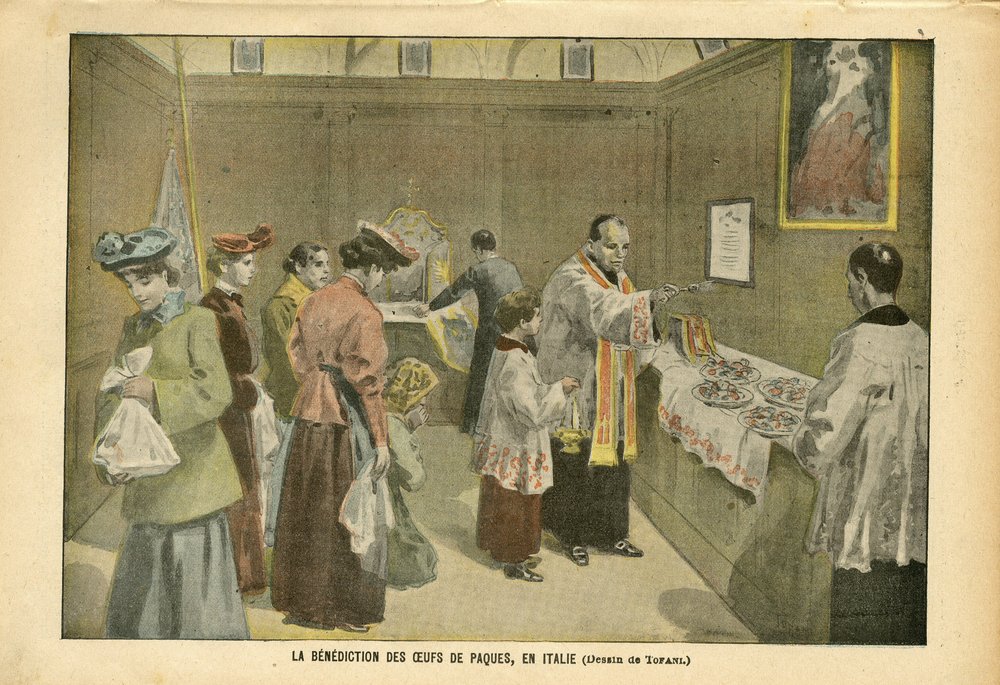 Ilustração de Oswaldo Tofani (1849-1915) em Le Pelerin, 03/04/04 - A Bênção dos Ovos de Páscoa na Itália - Itália, Fé Religiosa, Páscoa, Catolicismo Católico - Egg de Oswaldo Tofani