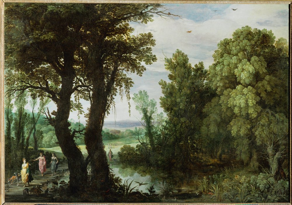 Diana e as suas ninfas à caça ... de Paul Brill or Bril