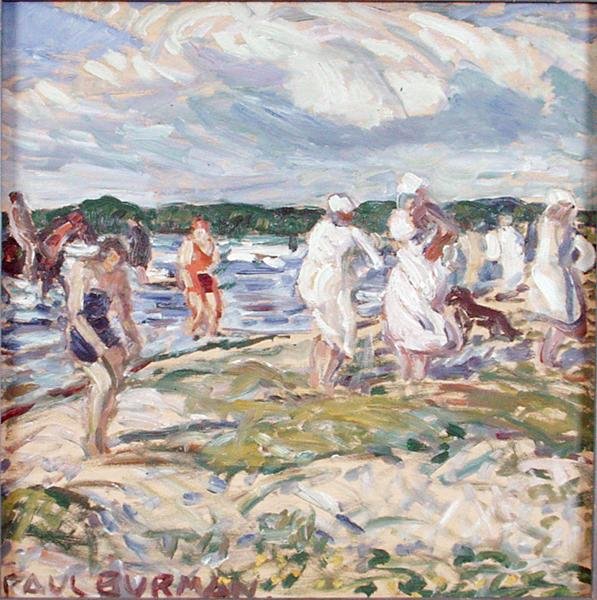 Nadadores na Praia de Pelgurand (óleo sobre compensado) de Paul Burman