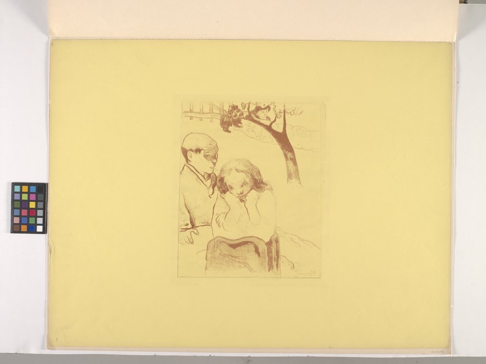 Miséria Humana 1889 (zincógrafo sobre papel de tecido amarelo canário) de Paul Gauguin