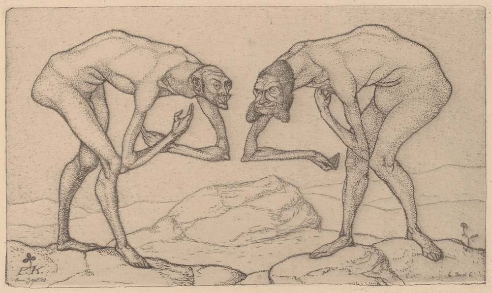 Dois homens, supondo cada um que o outro é de posição superior, encontram-se, 1903 de Paul Klee