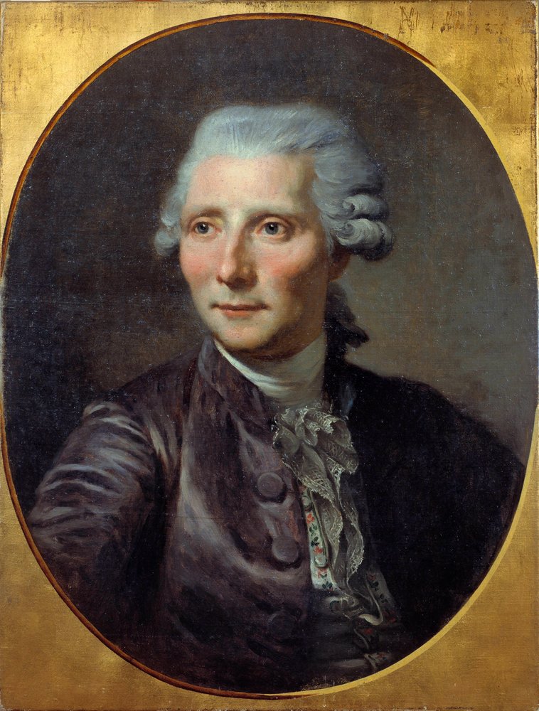 Retrato do homem (anteriormente identificado com Pierre Augustin Caron de Beaumarchais (1732 - 1799). Pintura de Paul Constant Soyer (1823-1903) (da pintura de Jean Baptiste Greuze), óleo sobre tela de Paul Soyer