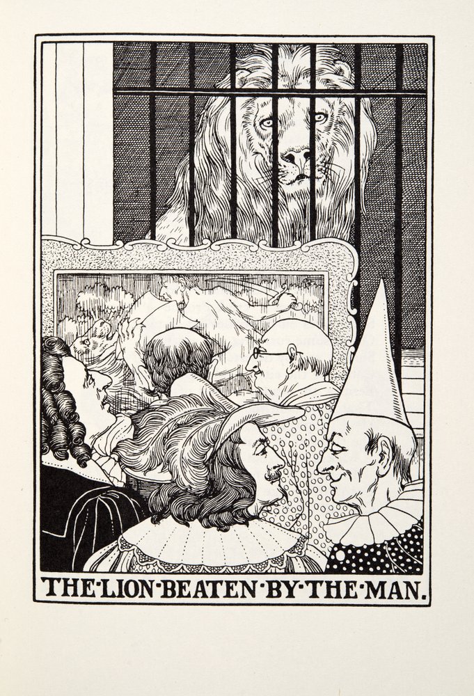 O Leão Espancado pelo Homem, de Fontaine Fables, pub. 1905 de Percy J. Billingshurst