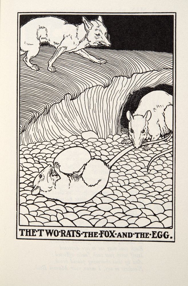 Os dois ratos, a raposa e o ovo, de Fontaine Fables, pub. 1905 de Percy J. Billingshurst