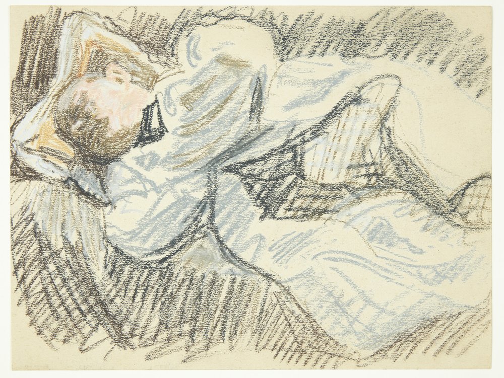 Escultor Kai Nielsen descansa enquanto trabalha na estátua de Mads Rasmussen de Peter Hansen