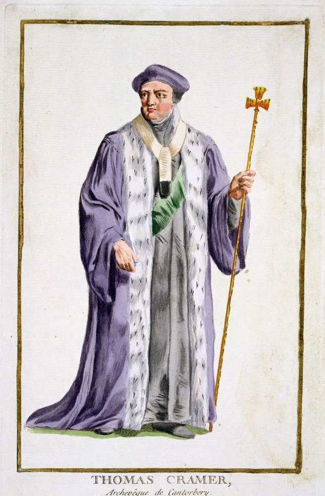 Thomas Cranmer (1489-1556) Arcebispo de Cantuária (1533-56), de &39;Colecção de Gravuras, Representando Linhas e Dignites, Seguindo o Traje de Todas as Nações Existentes&39;, publicado em 1780 ( de Pierre Duflos