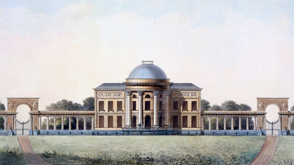 Castelo de Santo André, perto de Bruges, da "Escolha dos Monumentos, dos edifícios e casas mais notáveis do Reino dos Países Baixos", publicado em 1827 de Pierre Jacques Goetghebuer