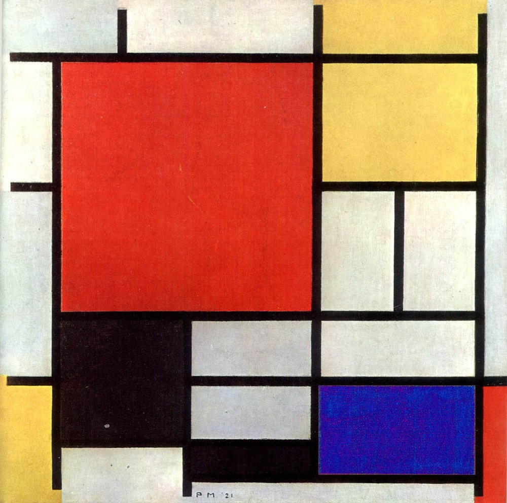 Composição em vermelho, amarelo, azul e preto de Piet Mondrian