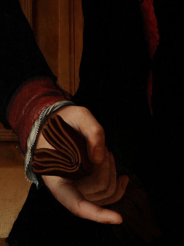 Detalhe do Retrato de Jan van Eyewerve de Pieter Jansz. Pourbus