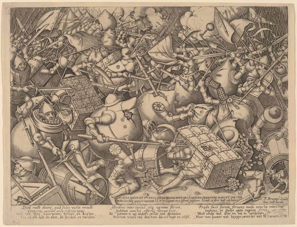 A Batalha dos Sacos de Dinheiro e dos Cofres de Pieter van der Heyden after Pieter Bruegel the Elder