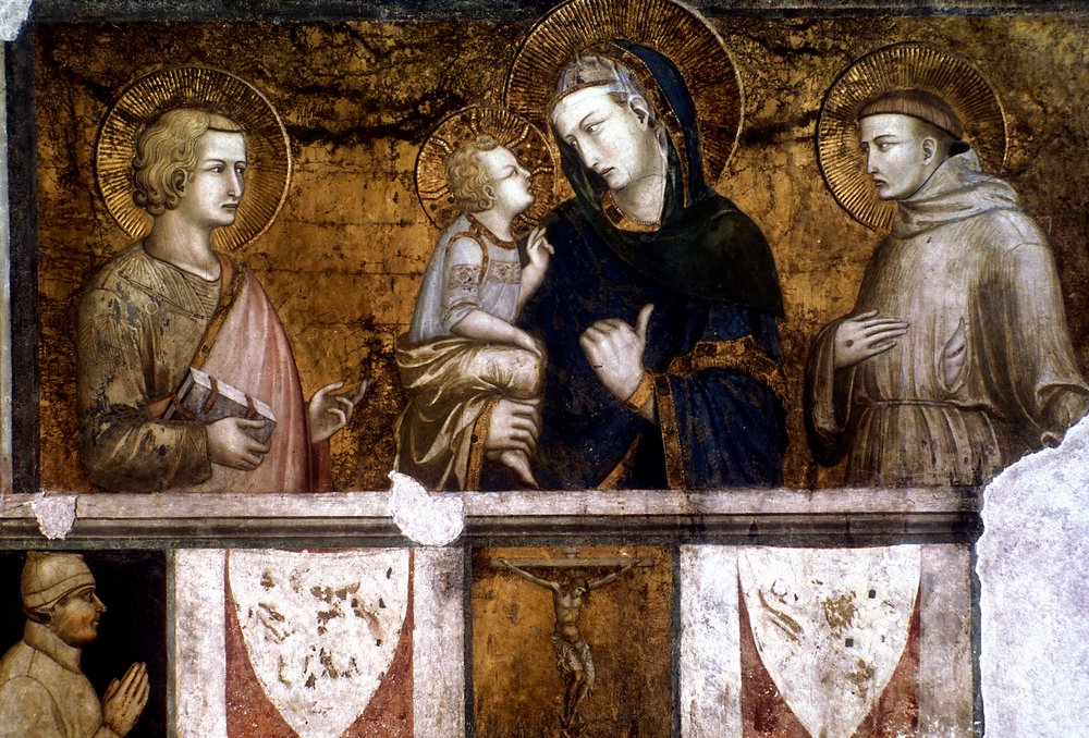 Madonna e criança entre São Francisco e São João Evangelista, c1320s de Pietro Lorenzetti