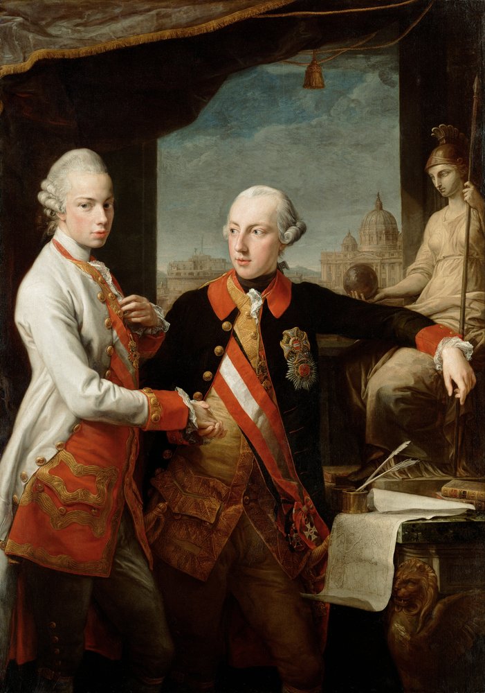 O imperador José II com o grão-duque Pietro Leopoldo da Toscana de Pompeo Girolamo Batoni