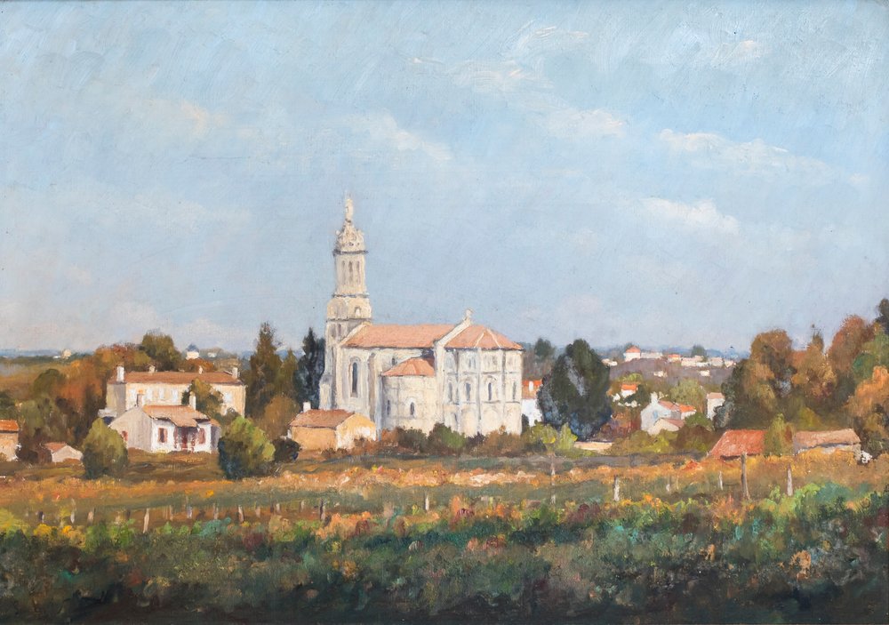Bayon (Gironde), igreja (12º) (óleo sobre tela) de Raymond Bonnefon