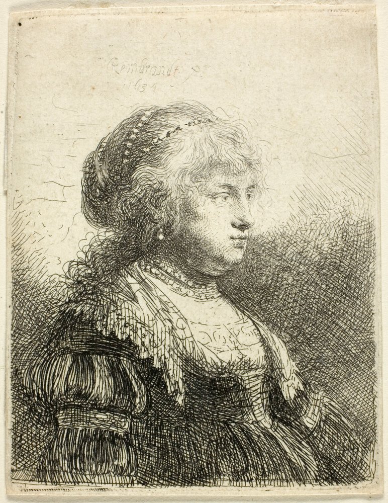 Saskia com pérolas no cabelo de Rembrandt van Rijn